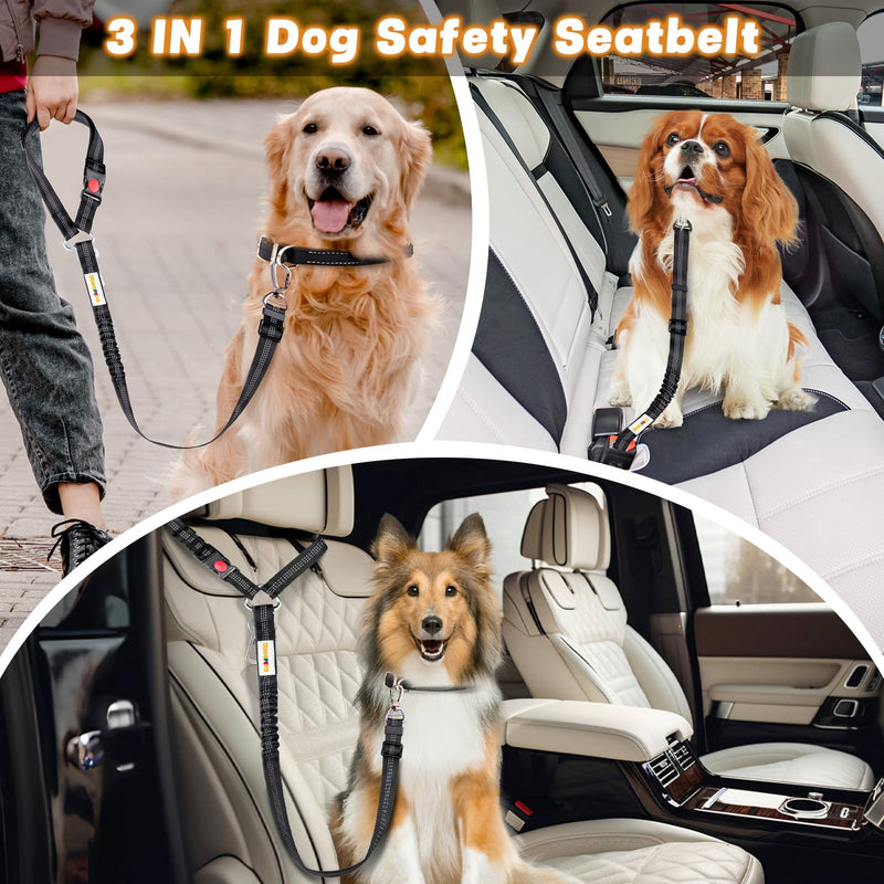 Dog Seat Belt Harness for Car, Dog Car Leash with Car Headrest & Buckle, Reflective Short Dog Leash, Pet 12 Inch Heavy Duty Leash for Dogs with Padded Handle & Locking Carabiner Clip, Black - BeesActive Australia