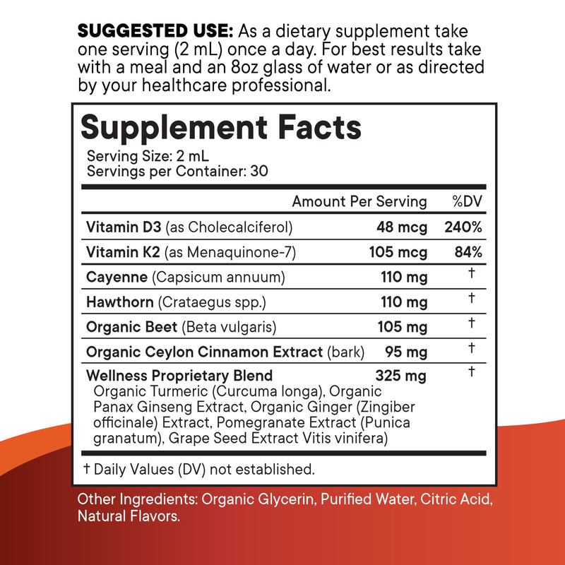 Cayenne Pepper Supplement Liquid Drops + Hawthorn Berry, Vitamin D3 K2 Beet Root Powder, Ceylon Cinnamon, Turmeric Curcumin, Organic Panax Ginseng - 4oz 2 Fl Oz (Pack of 2)