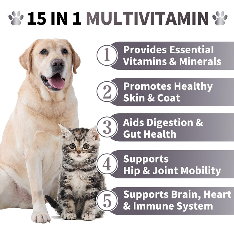 Best Buddy Multivitamin 15-in-1 Treats for Dogs I Cats, Complete Health Supplement Joint Support + Digestive Enzymes, Grain Free Dog Vitamins and Supplements for Skin & Coat (Bacon/Pork, 225g) Bacon