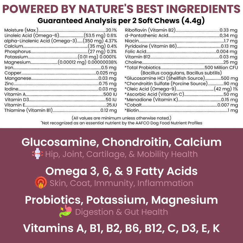 12-in-1 Multivitamin for Senior Dogs - 60 Senior Dog Vitamin and Supplement Soft Chews for Hip and Joint - Advanced Formula with Glucosamine, Omega 3,6,9, Vitamins, Probiotics - Made in the USA 60 Count