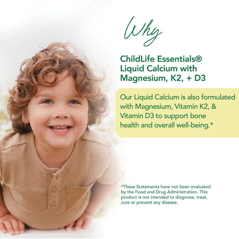 ChildLife Essentials Liquid Calcium for Kids, 0.34 fl Oz (30 Stick Packs) | Single Serve, Baby Calcium, Magnesium, Vitamin D 3, K 2, Zinc, Bone Support & Nutrition, Orange Flavor Supplement