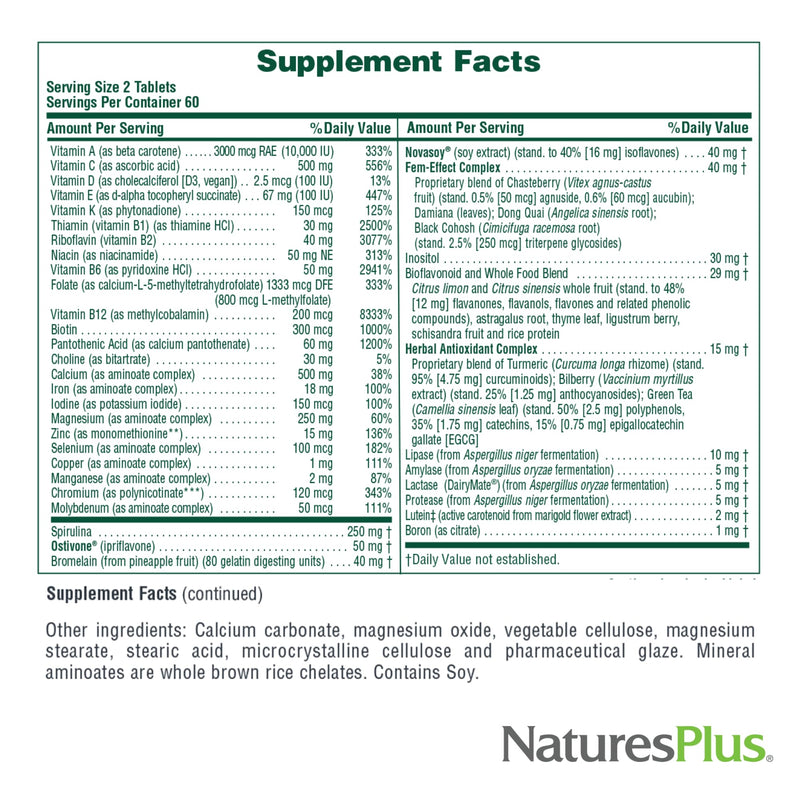 NaturesPlus Source of Life Women - 120 Tablets - Multivitamin & Mineral Supplement - with Iron, Calcium, Folate & Lutein - Gluten Free, Vegetarian - 60 Servings 120 Count (Pack of 1)