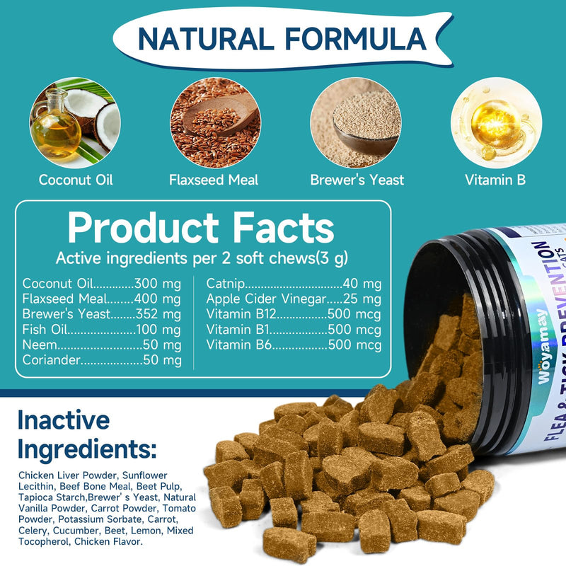 Flea Treatment for Cats, 200 Treats Flea and Tick Prevention for Cats Chewables, Natural Cat Flea and Tick Treatment Pills Daily Oral Flea Supplement, Kitten Cat Flea Treatment, Chicken Flavor - BeesActive Australia