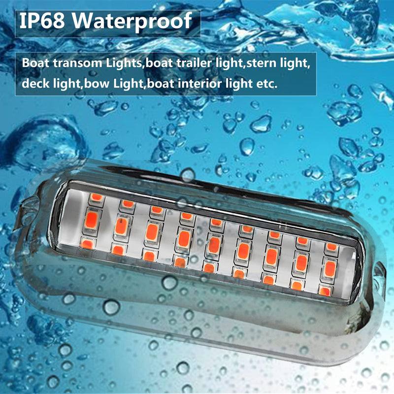 2Pcs 27 LEDs Marine Light, IP68 Waterproof Underwater Boat Light for Pontoon Transom Stern Navigation & Interior Deck, 10-30V DC Amber - BeesActive Australia