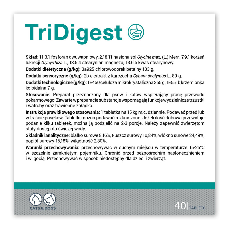 Vet Expert TriDigest Digestive Support for Dogs & Cats - Multi-Functional Formula for Stomach, Liver and Pancreas, 40 Tablets