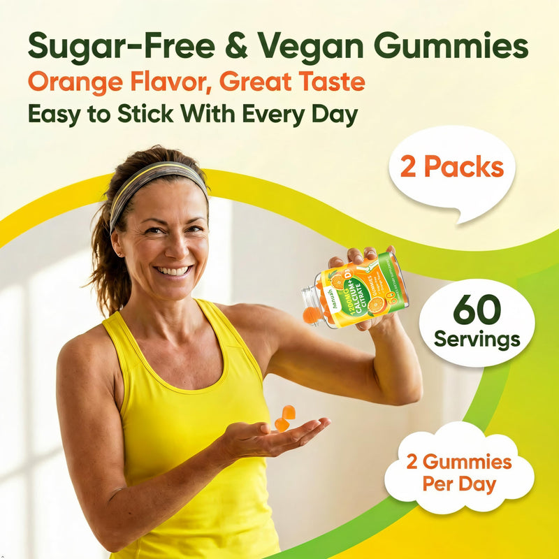 (2 Pack) Calcium Citrate 600-1200 mg with Vitamin D3 Gummies for Women Men | Calcium Supplements For Bone & Teeth Support, High Absorption, Easy to Digest, Sugar Free, Vegan, Orange Flavor,60 Day Supply 60 Count (Pack of 2)