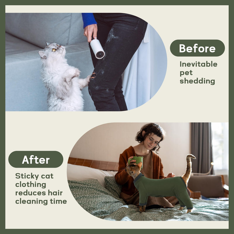 PUMYPOREITY Sticky Hair Cat Clothes, Prevent Hair Loss Cat Pajamas, Soft Cat Sweaters for Cats Only, Cat Hair Sticky Onesie, Cat Recovery Suit After Surgery, Green, M Medium - BeesActive Australia
