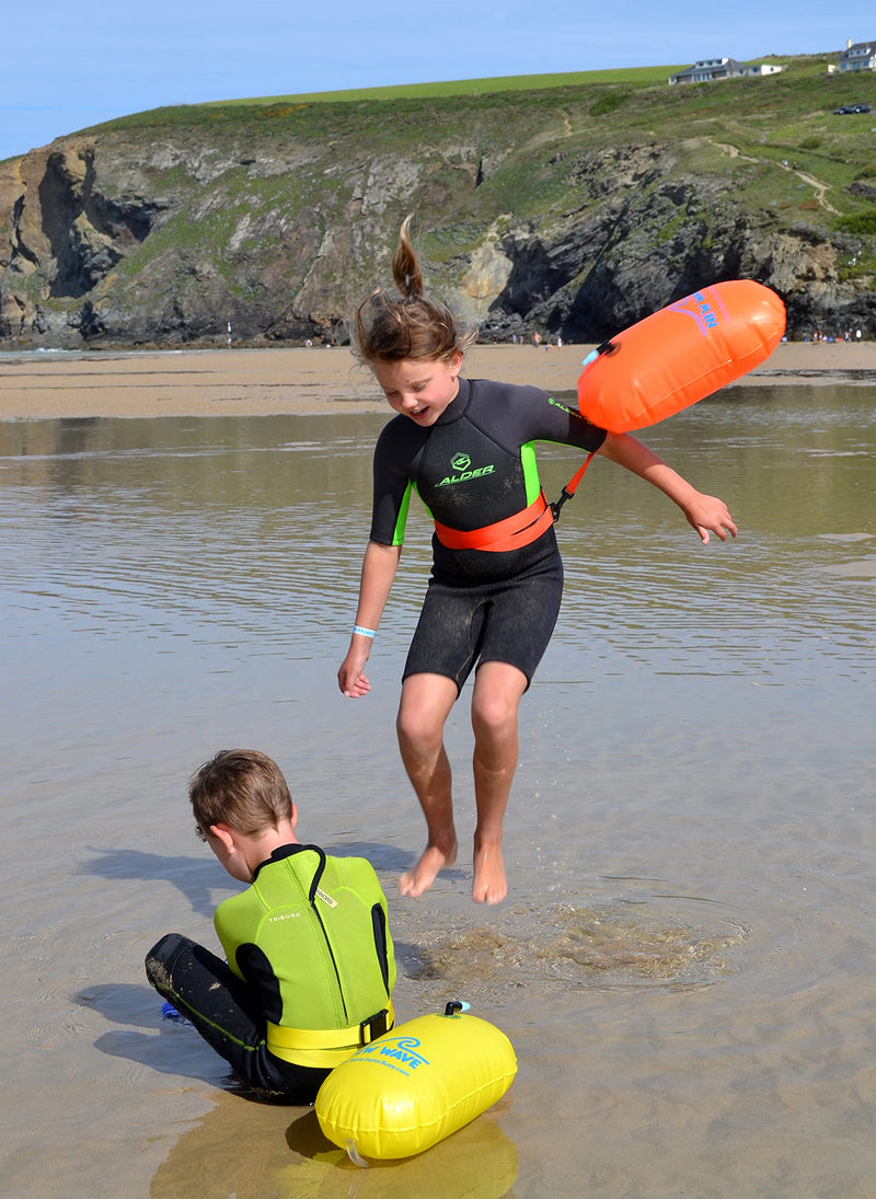 New Wave Swim Bubble for Open Water Swimmers and Triathletes - Be Bright, Be Seen & Be Safer with New Wave While Swimming Outdoors with This Safety Swim Buoy Tow Float Orange Bubble