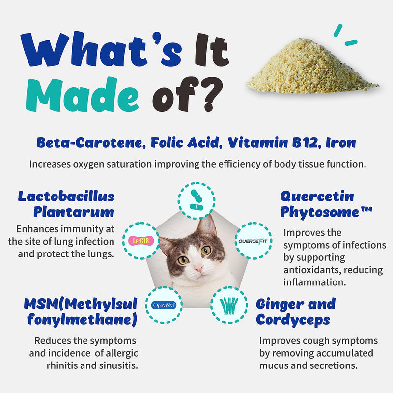 Respiratory Guardian for Cats - Supports Lung Health, Nasal, Bronchial and Oxygen, Vegan Bacon Flavor (117g) with Quercefit® and Respiratory Probiotics - PawsPlanet Australia