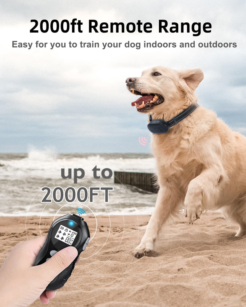 Dog Shock Collar - 2000FT Range Rechargeable Dog Training Collar with Remote IPX7 Waterproof 4 Training Modes (Flashlight Beep Vibration Shock) Perfect for Small Medium Large Dogs (20-150lbs) Black - BeesActive Australia