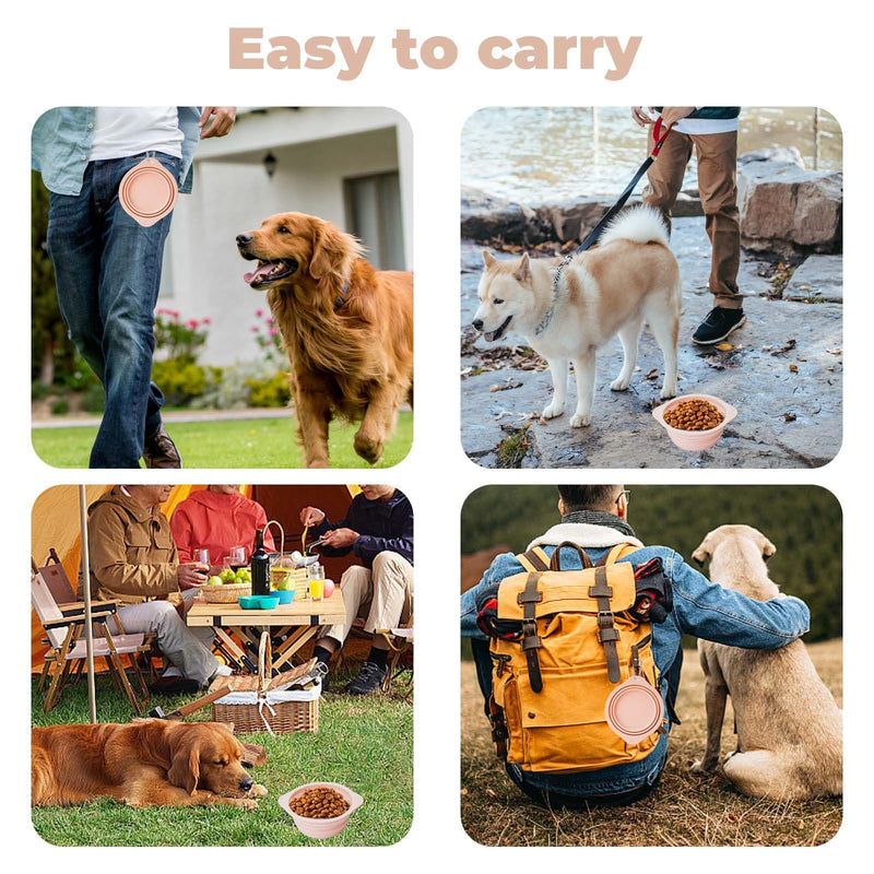 Collapsible Dog Bowls for Travel, 2 Pack BPA Free Silicone Portable Water Bowl for Dogs Cats Pet with Carabiner (Pink) - BeesActive Australia