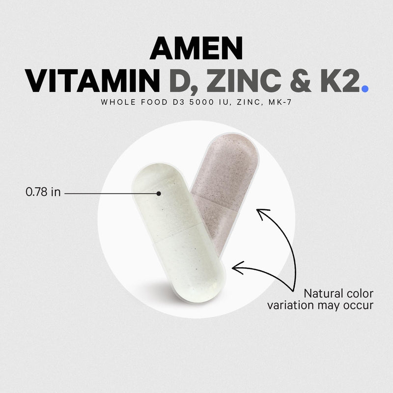 Amen Vitamin D3 5000 IU, K2, Zinc, Organic Whole Food, 60 Capsules | Vitamin D3 5000 IU with K2 (MK-7), zinc and an organic fruit blend. Two-month supply. Vegan, non-GMO.