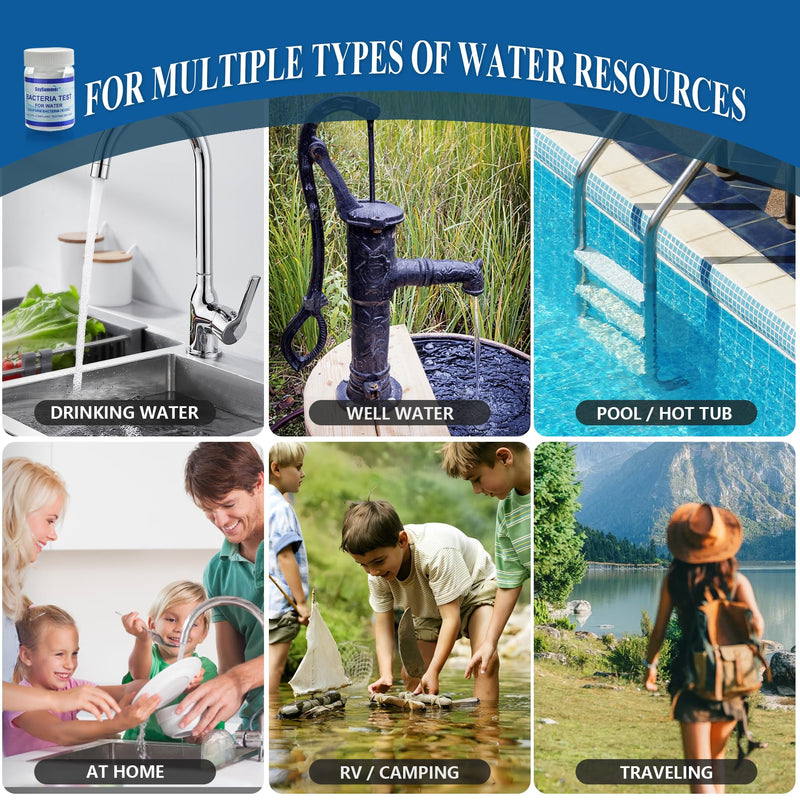 Drinking Water Bacteria Test Kit: 4 Tests Detecting Coliform E coli Bacteria - at Home Well Water Testing Kits for Drinking Water Pool Hot Tub Aquarium and More