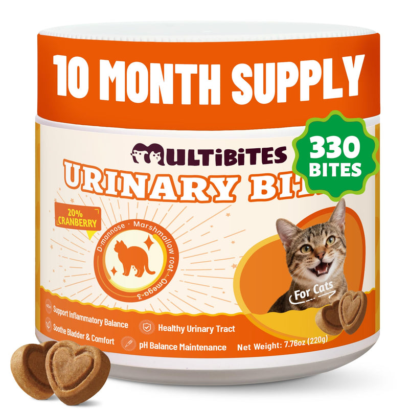220g Cat Urinary Tract Health Supplement with 20% Cranberry, D Mannose, Marshmallow Root & Salmon Oil - Urinary Tract & Bladder Control - Vet-Recommended Crunchy Chews - Chicken Flavor