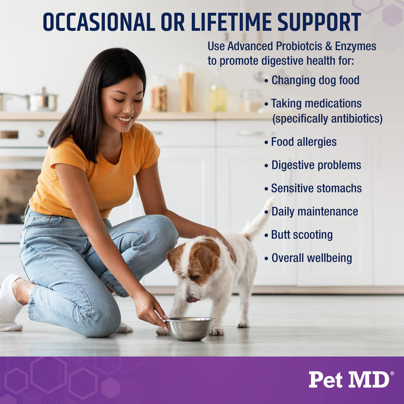 Pet MD Probiotics & Enzymes for Dogs - Gut Health Chews with Prebiotics - Digestive Aid for Dogs with Upset Stomach, Diarrhea, Constipation, or Gas - Functional Probiotics for Dogs - 60 ct - PawsPlanet Australia