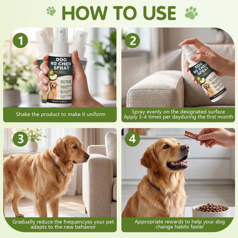 Bitter Apple Spray for Dogs, 2 Pack No Chew Spray to Stop Chewing, Biting & Licking, Natural Dog Deterrent Spray for Furniture, Shoes, Cords & Household Items, Safe Training Aid for Puppies