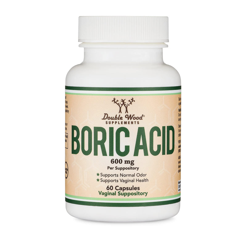 Boric Acid Suppositories (600mg Vaginal Suppository, 60 Count) Supports Vaginal pH Balance, Odor Control (USP Medical Grade Fine Powder, Easy Dissolve, Third Party Tested) by Double Wood - BeesActive Australia
