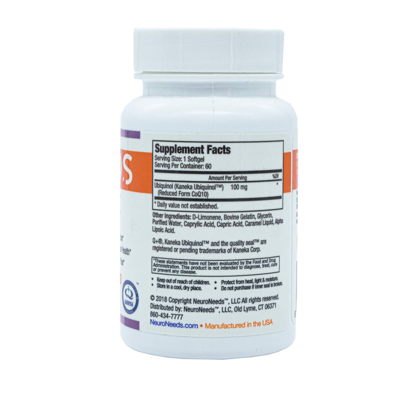 QNeeds® coqh-cf Ubiquinol 100 mg COQ10 Clinically Proven Enhanced Delivery for Maximum Absorption, Enhanced Mitochondrial Support, Antioxidant for Heart Health, 60 Count Softgels