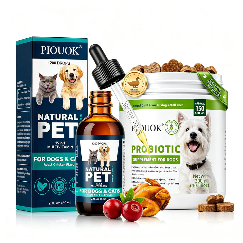 Dog Probiotics + Multivitamin Supplement, 15 in 1 Probiotic Chews for Dogs with Glucosamine Cranberry - 150 Soft Chews, Duck Flavor, Digestive Health, Diarrhea, Allergies, Joint Support, Immune System