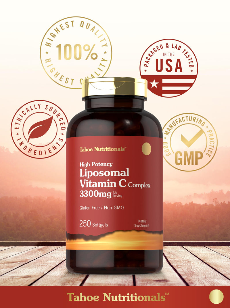 Tahoe Nutritionals Liposomal Vitamin C Complex | 3300mg | 250 Softgels | High Potency | Non-GMO, Gluten Free Supplement
