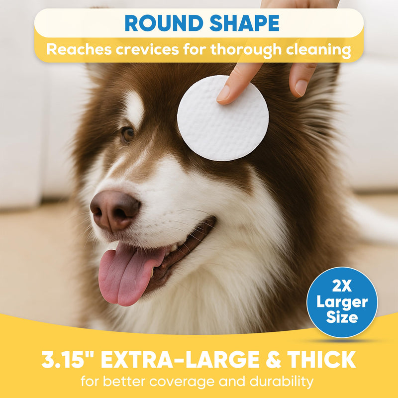 Pet Eye Wipes for Dogs & Cats – Extra-Large Textured Pads Remove Discharge, Crust & Tear Stains – Hypoallergenic Cleaner for Eyes, Wrinkles & Face – Soothing Witch Hazel & Chamomile Formula – 120ct Dog Eye Wipes(120Ct,Pack of 1)