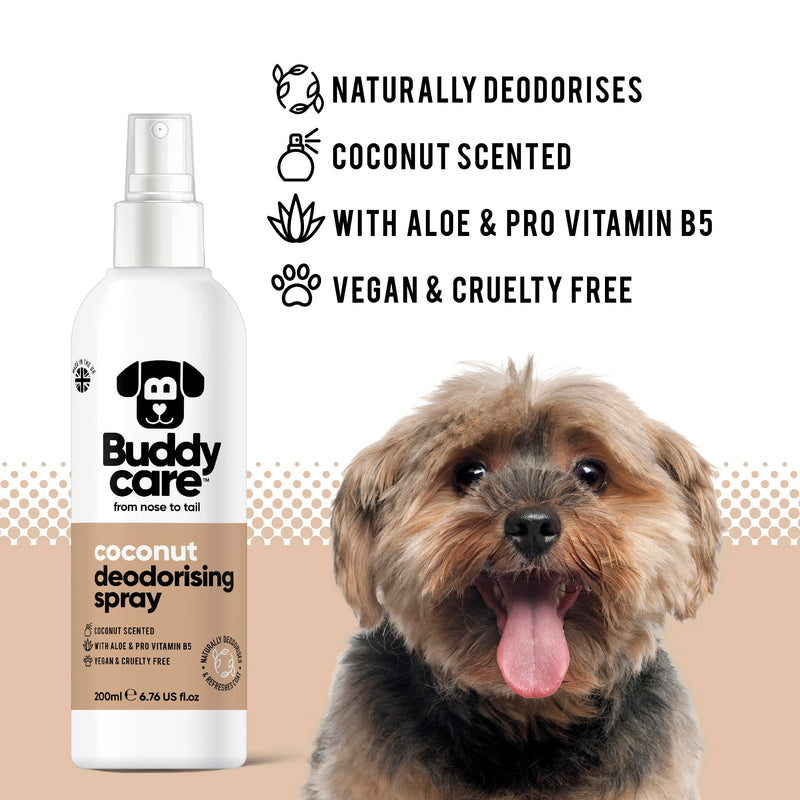 Buddycare Deodorizing Spray for Dogs - Coconut - Sweet and Nourishing Deodorizing Spray for Dogs - With Aloe Vera and Pro Vitamin B5 (200 ml, 1 Piece) 200 ml (Pack of 1) - BeesActive Australia