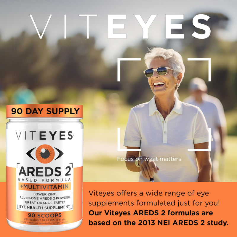 Viteyes AREDS 2 Powder + Multivitamin All-in-One, Macular Protection, Alternative to AREDS 2 chewables, No Pills, Lutein & Zeaxanthin, AREDS 2 Eye Vitamins Drink, Natural Orange Flavor, 90 Scoops