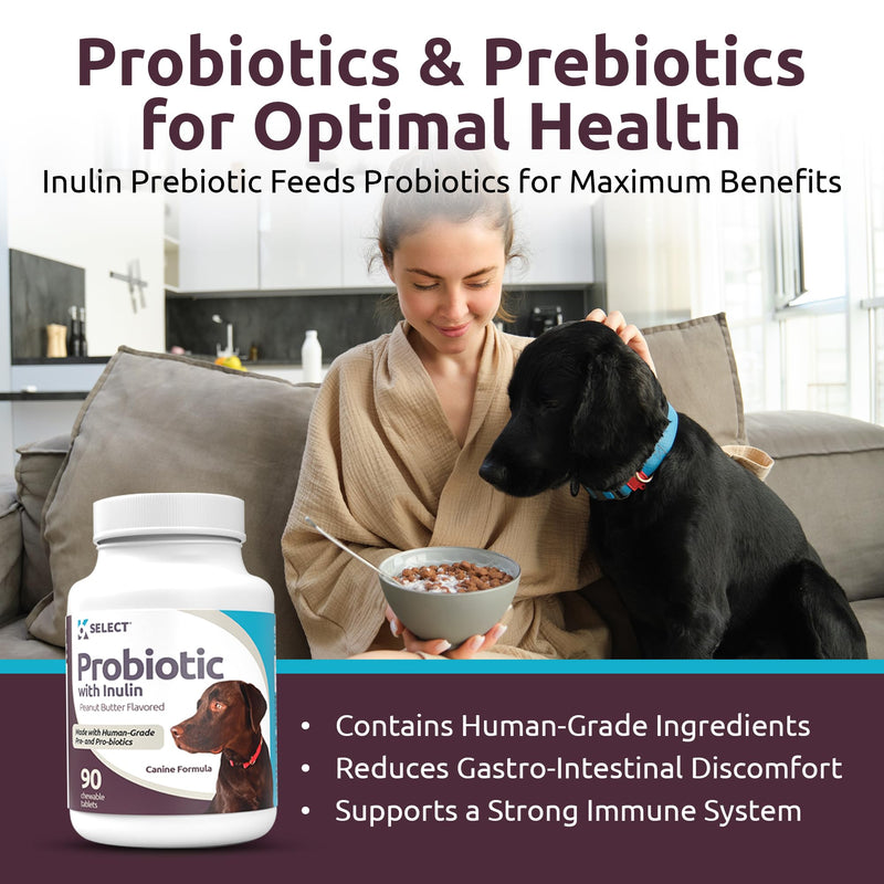 K9 Select Pet Probiotics for Dogs with Inulin – Dog probiotics for Digestive Health & Gut Support with Digestive Enzymes for Dogs, Supports Yeast Balance & Dog Digestive Support – 90 Tablets