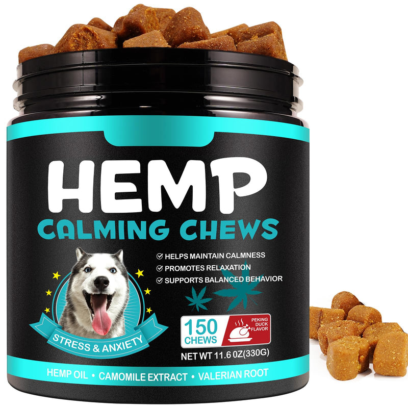 Calming Treats for Dogs Anxiety Relief – Hemp Calming Chews 150 Count | Dog Anxiety Relief for Barking, Separation, Thunderstorms & Fireworks | Natural Calming Supplement, Peking Duck Flavour