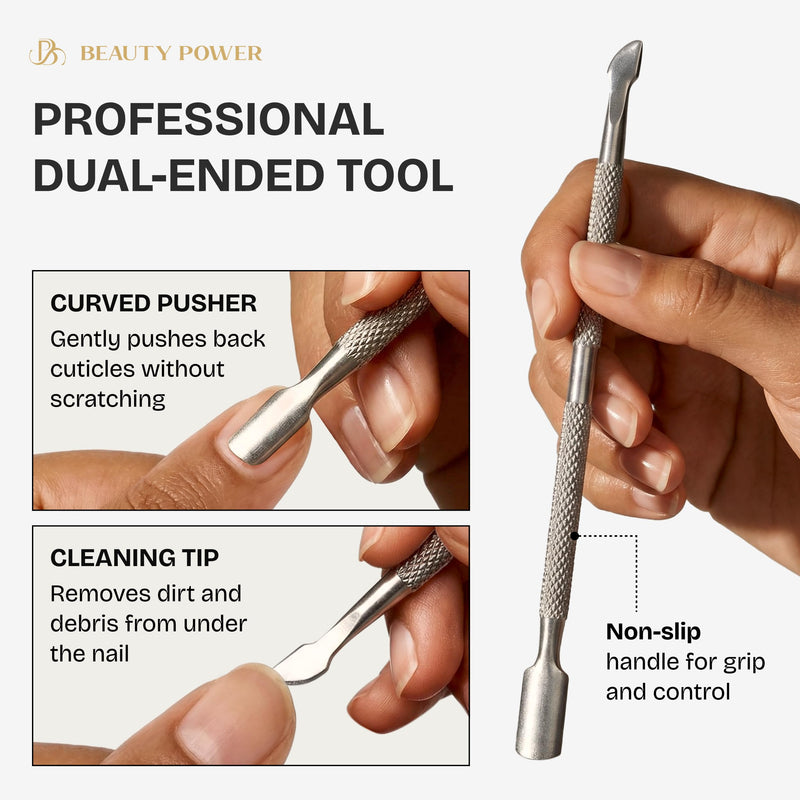 Beauty Power Manicure Pedicure Set 7-in-1 Stainless Steel, Ultra Sharp, Slanted Nail Clipper, Fingernail Clipper, Cuticle Nipper, Glass Nail File, Eyebrow Tweezers, Scissors, Case - Gift Idea - Gray Matte Gray