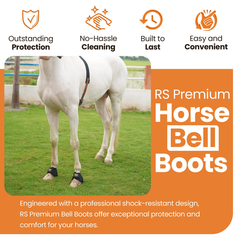Bell Boots | Prevent Horses from Injury | Professional Bell Boots for Horses with Superb Protection, Durability, Comfort, Relaxable & Lightweight Large GoldLine Black - BeesActive Australia