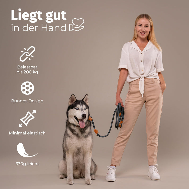 flixpet® - Dog leash 3 m adjustable for large and medium-sized dogs double leash neck leash made of paracord robust up to 200kg load capacity | 3 meters long x 11mm (Olive Green-Brown) Olive Green/Brown - BeesActive Australia