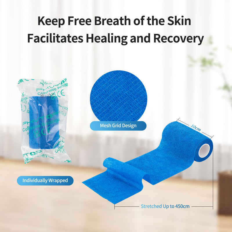 Adhesive Bandage Wrap 12 Pack Vet Wrap 4 inches x 5 Yards, Self Adhesive Cohesive Bandage Tape for Wrist & Ankle Protection (Blue) Blue - BeesActive Australia
