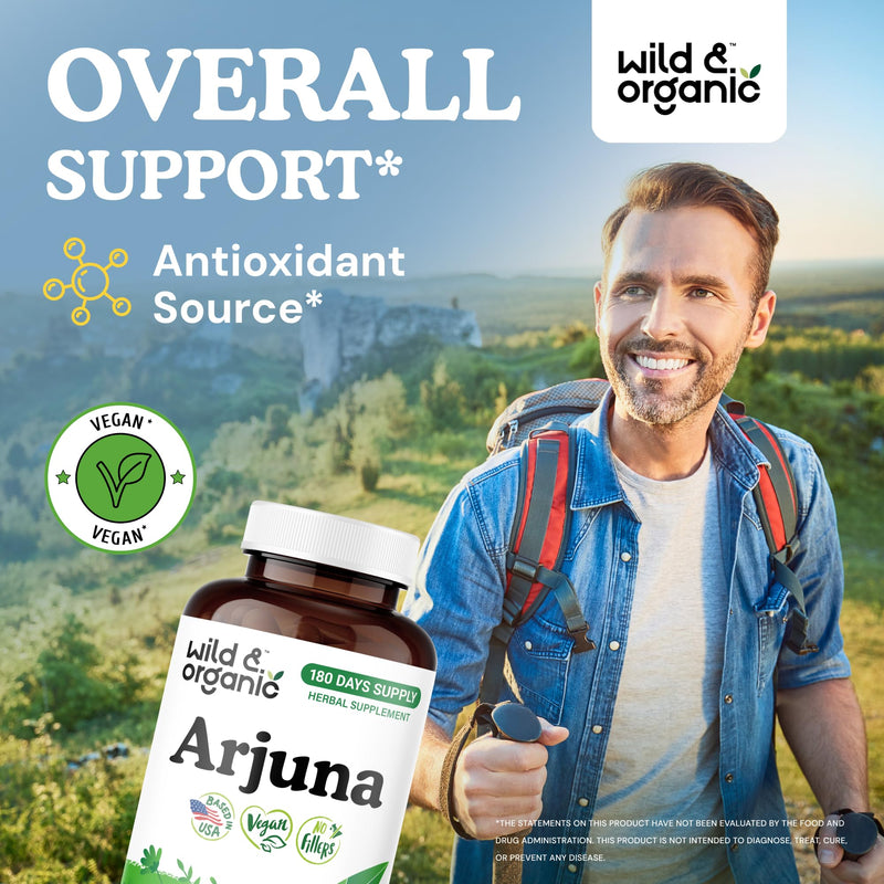 Wild & Organic Arjuna Bark Capsules - Overall Support - Arjuna Powder Supplement - 180 Herbal Capsules - 6-Month Supply - Terminalia Bark & Leaf Extract - Vegan, No Fillers, Non-GMO - BeesActive Australia