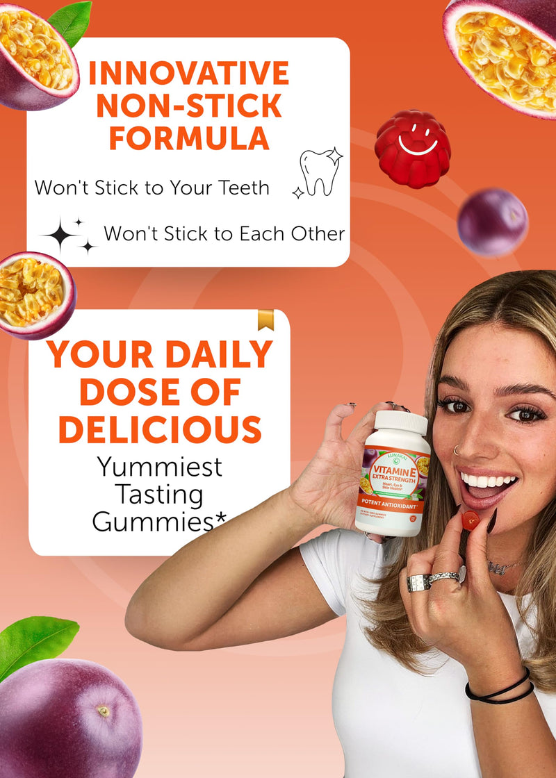 Vitamin E Gummies with Vitamin C - Tastiest Proprietary Formula - 250mg (400IU) Vit E - Antioxidant, Skin & Eye Health Support, Non-GMO, Vegan Vitamin E Supplement - Natural Vitamina E Gummy - 60Count Single Bottle - BeesActive Australia