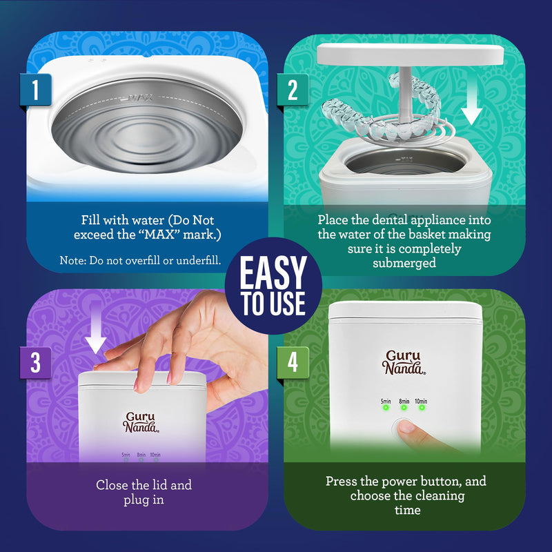 GuruNanda Retainer & Aligner Cleaning Pod for Retainers, Dentures, Mouthguards, Aligners, & Jewelry, 3 Modes, 45kHz Ultrasonic Retainer Cleaner, 190 ml capacity Retainer Pod - BeesActive Australia