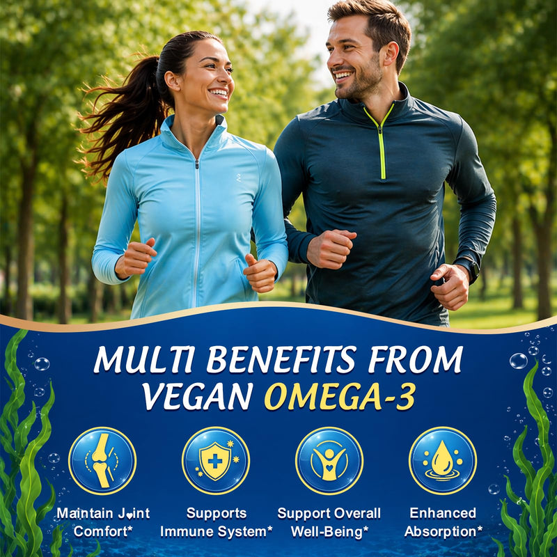 Vegan Omega 3 Gummies 1200mg for Adults Marine Algae Omega 3 Supplement EPA 600mg DHA 400mg, Vitamin D3, K2, No Fish Taste, for Brain, Eye, Immune Health, Sugar Free, 60 Cts Orange 60 Count (Pack of 1)