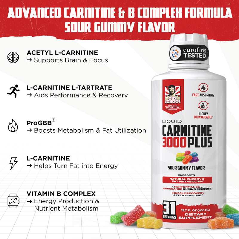 Old School Labs 4-in-1 Liquid L-Carnitine 3000 Plus for Energy & Metabolism | Fast Absorbing L Carnitine Supplement with Acetyl L-Carnitine, L-Tartrate, ProGBB® & Vitamin B for Energy & Metabolism, 16oz 31 Fl Oz (Pack of 1)