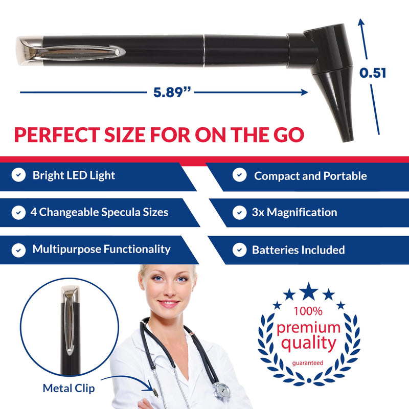 Dixie Ems Basic Medical Pocket Size Otoscope with LED Light, Clip and 4 Specula Sizes for Students, EMTs, Nurses, Doctors, and Vets - BeesActive Australia
