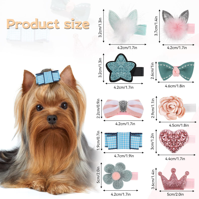 10 Pcs Dog Hair Clips Small Dog Hair Bows Cute Dog Hair Grooming Accessories Girls Puppies Hair Barrettes Flower Crown Hairpin Cat Topknot Pet Headdress Dog Grooming Bowknot for Kitten Pet Small Dog pink and blue - BeesActive Australia