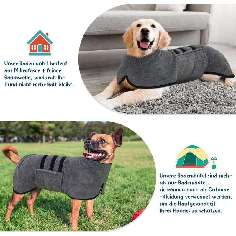BASVII dog bathrobe made of microfiber, dog bathrobe, extra absorbent and quick-drying with Velcro fastener and adjustable shrink strap, for large, medium and small dogs, XL, grey, XL - BeesActive Australia