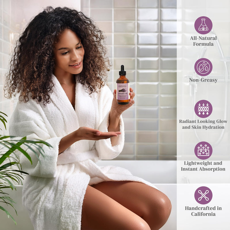 Lavender After Shower Body Oil - All-Natural Body Oil & Skin Moisturizer for Dry Skin with Sweet Almond, Jojoba, Fractuionated Coconut, Lavender & Vitamin E Oil - 4 oz