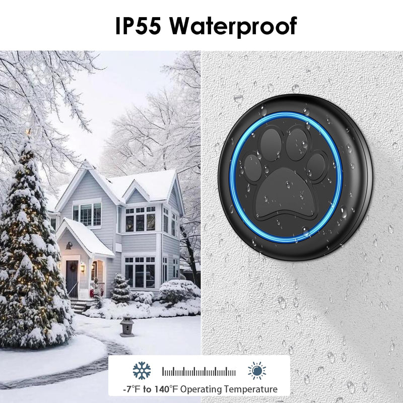 Full House Dog Bell for Potty Training, Wireless Pet Doggie Door Bell Training to Go Outside, Waterproof Touch Button, Over 1000 feet Range 1 Button + 1 Receiver Black - BeesActive Australia