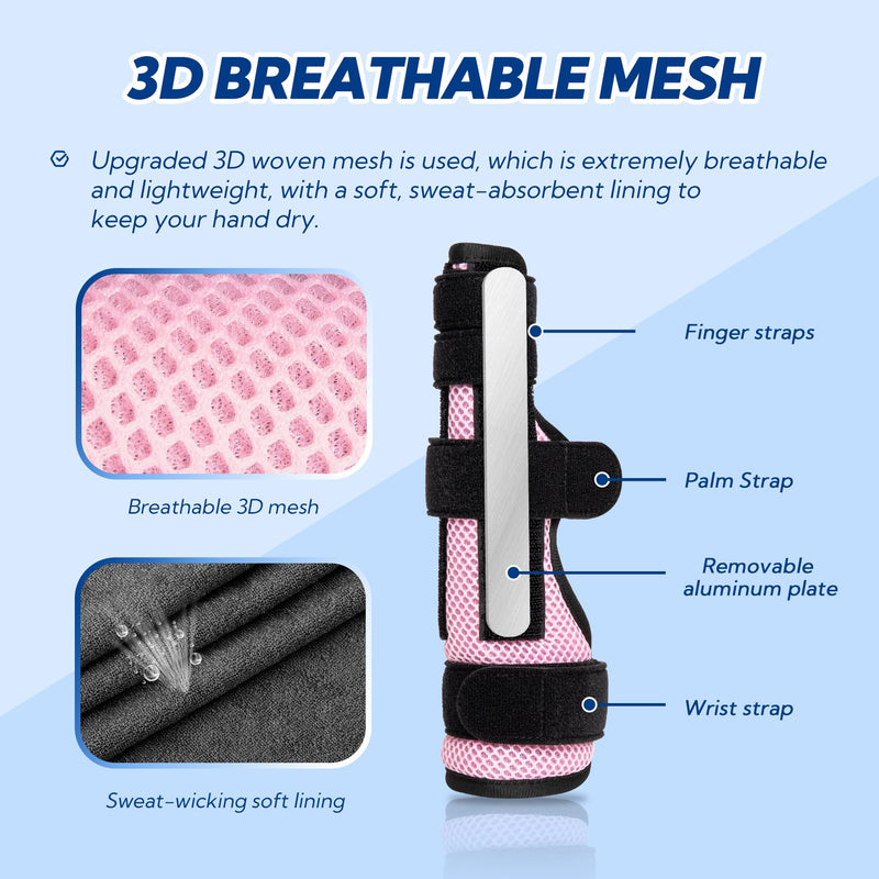 Pinky Finger Splint, Trigger Finger Splint Pinky Right & Left Hand, Ulnar Gutter Splint, Metacarpal Finger Splint Hand Brace for Boxer Finger, Dupuytren's Contracture, Arthritis, Pink, M