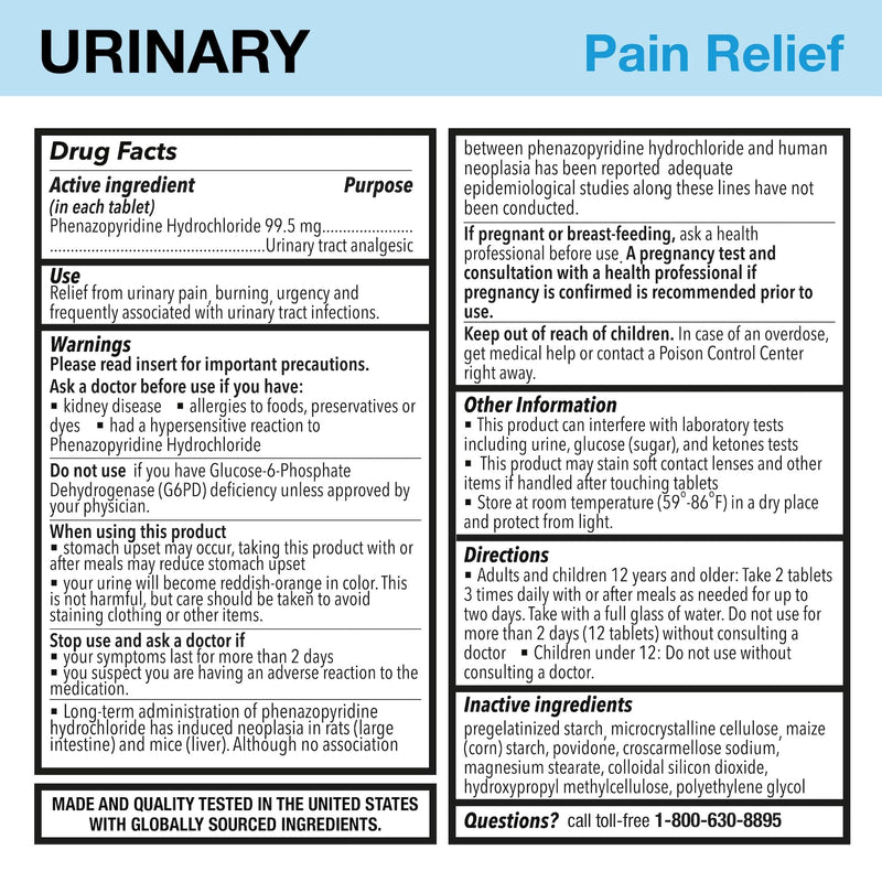 Puregen Labs Urinary Pain Relief | Phenazopyridine HCl 99.5mg Tablets | Maximum Strength OTC for Fast Relief of UTI Pain, Burning and Bladder discomfort – 72 Count Tablets - BeesActive Australia