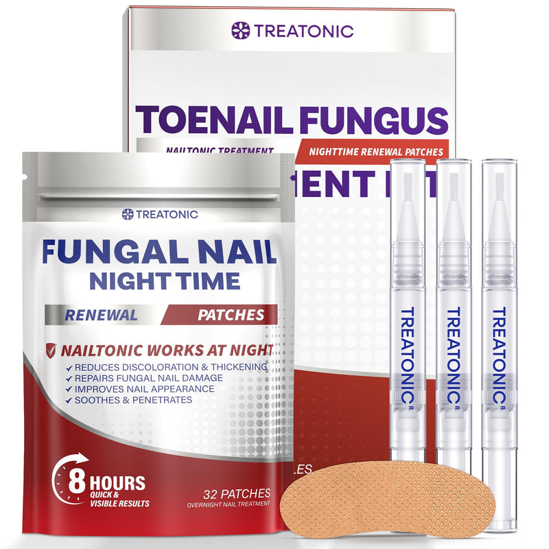 Treatonic Toenail Fungus Treatment Kit: Antifungal Nail Fungus Treatment Extra Strength with 25% Undecylenic Acid (3 Pens) & 32 Night Fungal Nail Patches - Repairs Damaged & Restores Discolored Nails 1-Pack(3 Pens + 32 Patches)