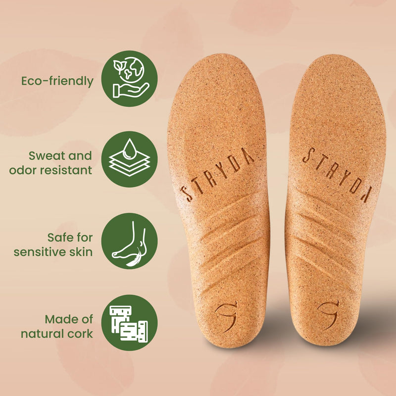 STRYDA Slim Orthopedic Insoles - 100% Cork Soles to Promote Natural Foot Function - Barefoot Friendly Shoe Inserts for Feet, Knees & Back - 100% Natural, Vegan - M Medium - BeesActive Australia