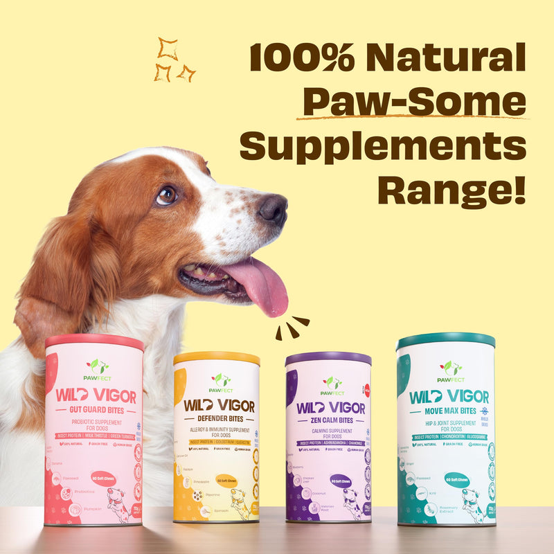 Pawfect Wild Vigor Zen Calm Bites - Calming Supplement for Dogs - All Natural - Grain Free - Enriched with Insect Protein, Chamomile, Valerian Root, Ashwagandha & Choline (70g/2.46oz)