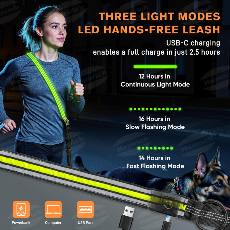 Hands-Free Dog Leash - LED Light Up Rechargeable & Jogging with Car Seat Belt for Small to Large Dogs - Adjustable Crossbody/Waist Dog Leash for Night Walking Running, Training, Hiking (2.6 m) - BeesActive Australia