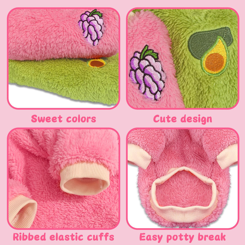 XXS Dog Sweaters for Small Dogs Girl, 2 Pack Warm Fleece Small Dog Sweaters for Winter, Cute Puppy Sweater Chihuahua Sweater Small Dog Clothes for Girls XX-Small Avocados, Grapes